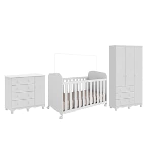 Dormitório Infantil Júnior Guarda Roupa 3 Portas, Cômoda 1 Porta e Berço Uli - Móveis Peroba