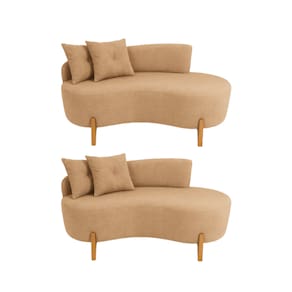 Kit 02 Sofá Orgânico 2 Lugares C/2 Almofadas Curvo Sala Recepção Boucle Cappuccino - Montanaris Decor