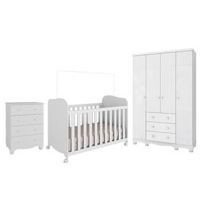 Dormitório Infantil Júnior Guarda Roupa 4 Portas, Cômoda e Berço Uli - Móveis Peroba