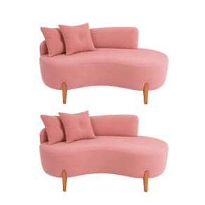 Kit 02 Sofá Orgânico 2 Lugares C/2 Almofadas Curvo Sala Recepção Boucle Rosa - Montanaris Decor