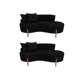 Kit 02 Sofá Orgânico 2 Lugares C/2 Almofadas Curvo Sala Recepção Veludo Preto - Montanaris Decor