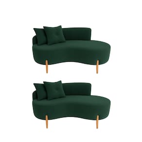 Kit 02 Sofá Orgânico 2 Lugares C/2 Almofadas Curvo Sala Recepção Veludo Verde - Montanaris Decor