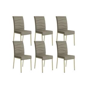 Cadeira Sala de Jantar Wave 1754 Kit 6 Un Dourado/Linho Bamboo/Courano Bamboo/Noce - Carraro