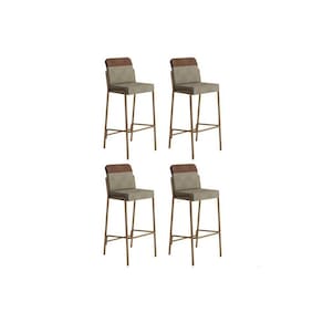 Banqueta Sala de Jantar Duo 1753 Kit 4 Un Rose/Linho Areia/ano Caramelo - Carraro