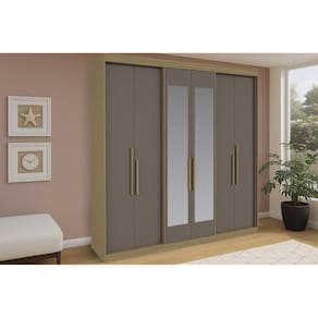 Guarda Roupa Casal 6 Portas (2 c/ Espelho) e 4 Gavetas PH 18041 Cedro/Fendi - Herval