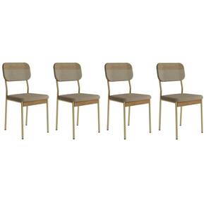 Cadeira Sala de Jantar Valle 1755 Aço Kit 4 Uni Dourado/Linho Bamboo/Courano Bamboo/Noce - Carraro