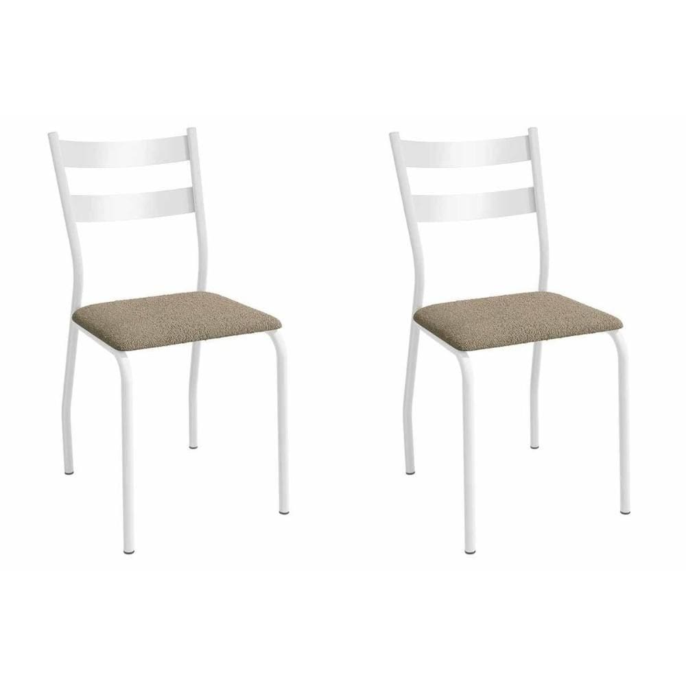 Cadeira Sala de Jantar Bali 2C141BR Aço Kit 2 Un Branco/Boucle Bege Fendi - Kappesberg