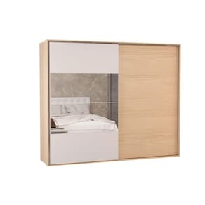 Guarda Roupa Casal 2 Portas de Correr (1 c/ Espelho) e 4 Gavetas PH 1806 Carvalho Nature/Off White - Herval