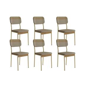 Cadeira Sala de Jantar Valle 1755 Aço Kit 6 Uni Dourado/Linho Bamboo/Courano Bamboo/Noce - Carraro