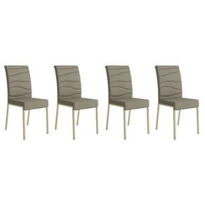 Cadeira Sala de Jantar Wave 1754 Kit 4 Un Dourado/Linho Bamboo/Courano Bamboo/Noce - Carraro