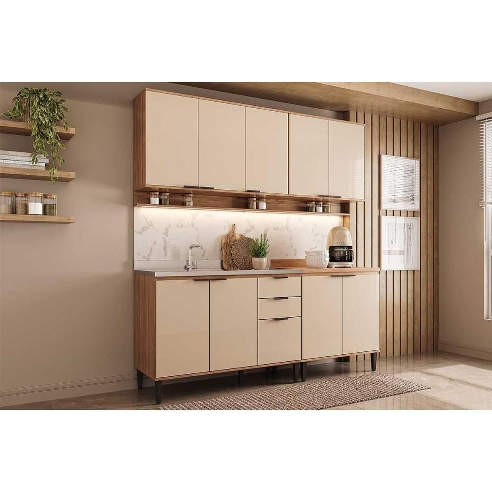 Cozinha Completa Alpha 4 Peças (2Aéreos+2Balcões) C4P175 Freijo/Off White - Carraro