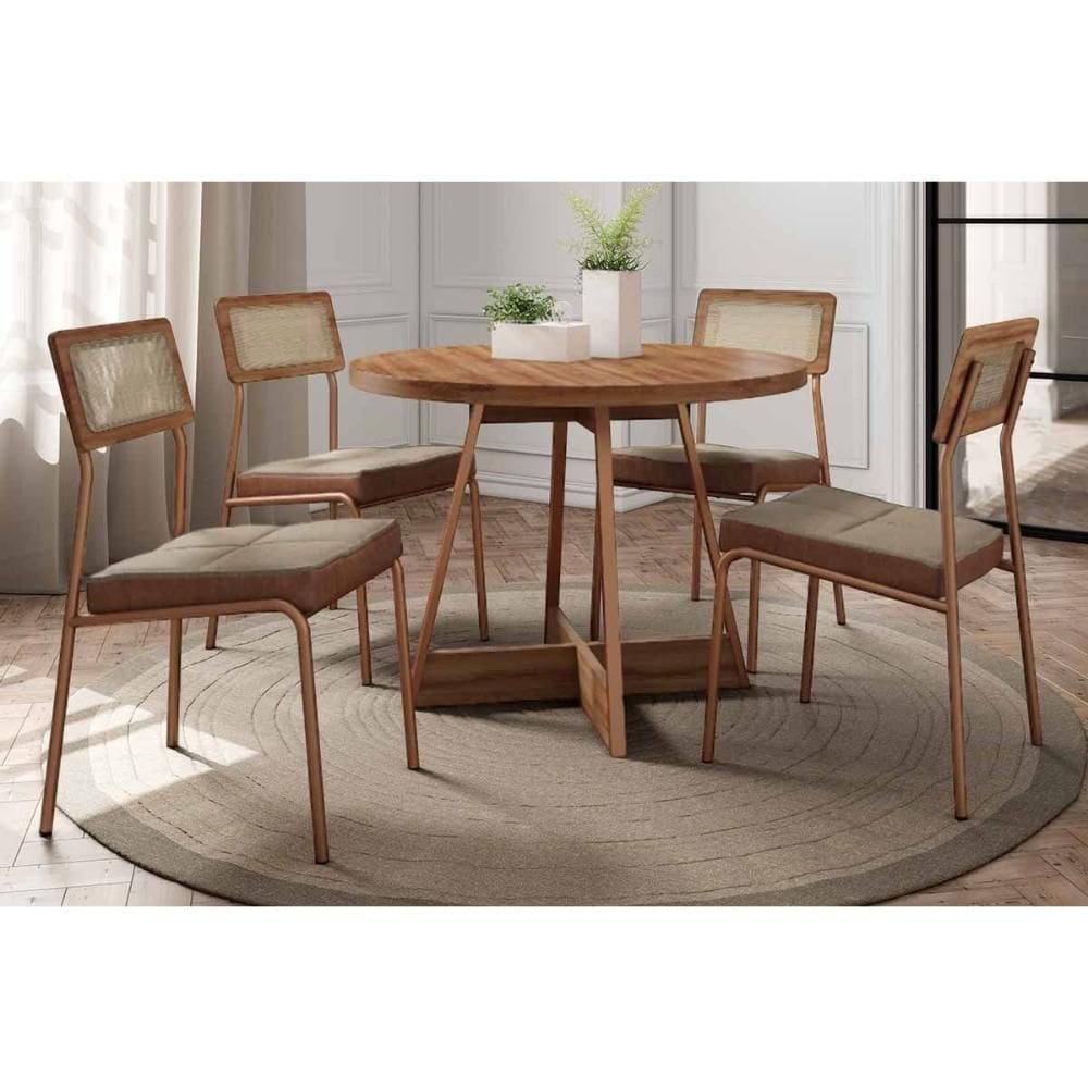Sala de Jantar Completa Átria 1594 Aço c/ Tampo Madeirado 100cm e 4 Cadeiras Lux Rose/Freijo/Nogal - Rose/Areia - Caramelo - Carraro