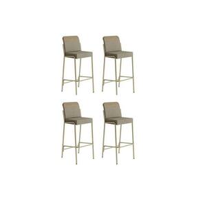 Banqueta Sala de Jantar Duo 1753 Kit 4 Un Dourado/Linho Bamboo/ano Bamboo - Carraro