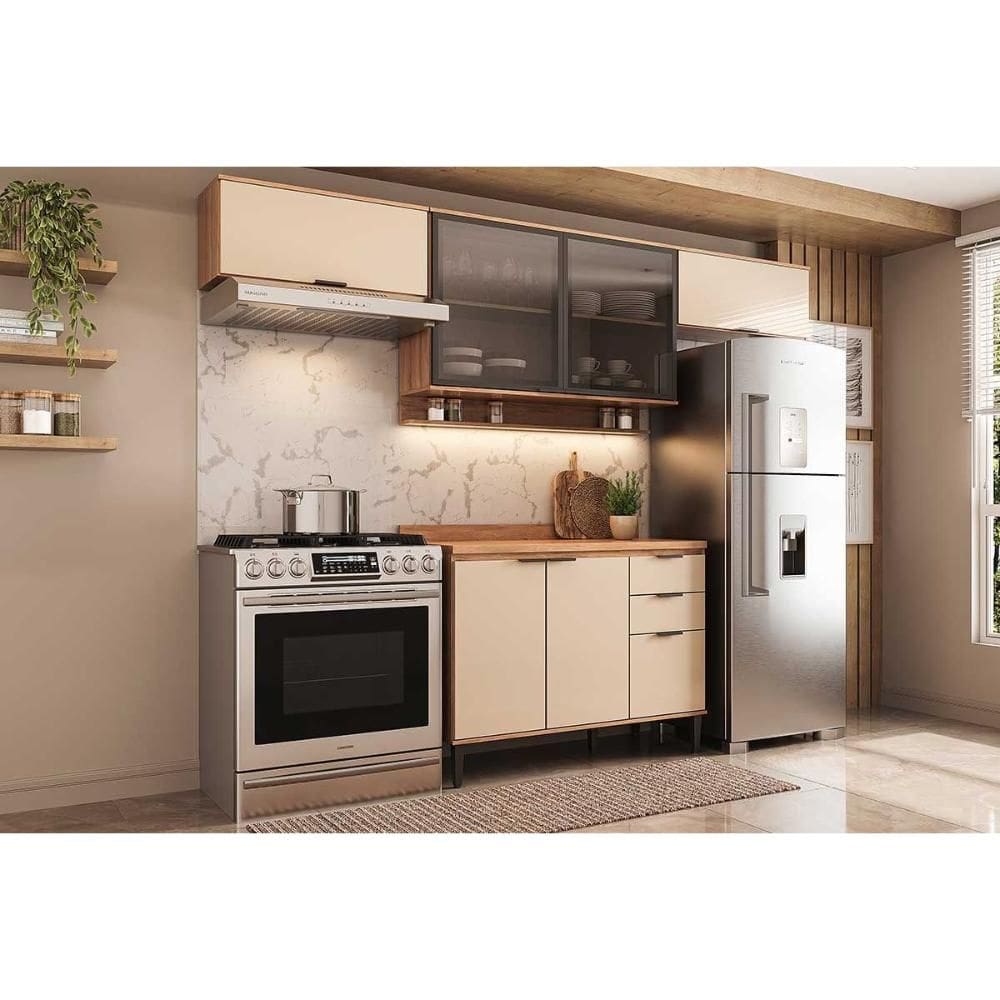 Cozinha Completa Alpha 4 Peças (3Aéreos+1Balcão) C4P180 Freijo/Off White - Carraro