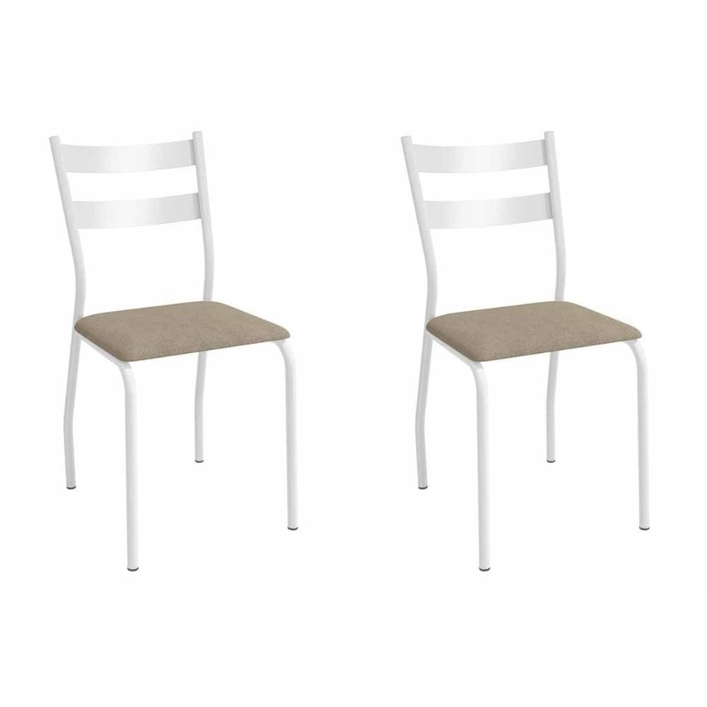 Cadeira Sala de Jantar Bali 2C141BR Aço Kit 2 Un Branco/Linho Bege Fendi - Kappesberg