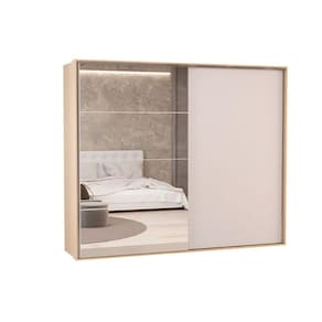 Guarda Roupa Casal 2 Portas de Correr (2 c/ Espelho) e 4 Gavetas PH 1806 Carvalho Nature/Off White - Herval