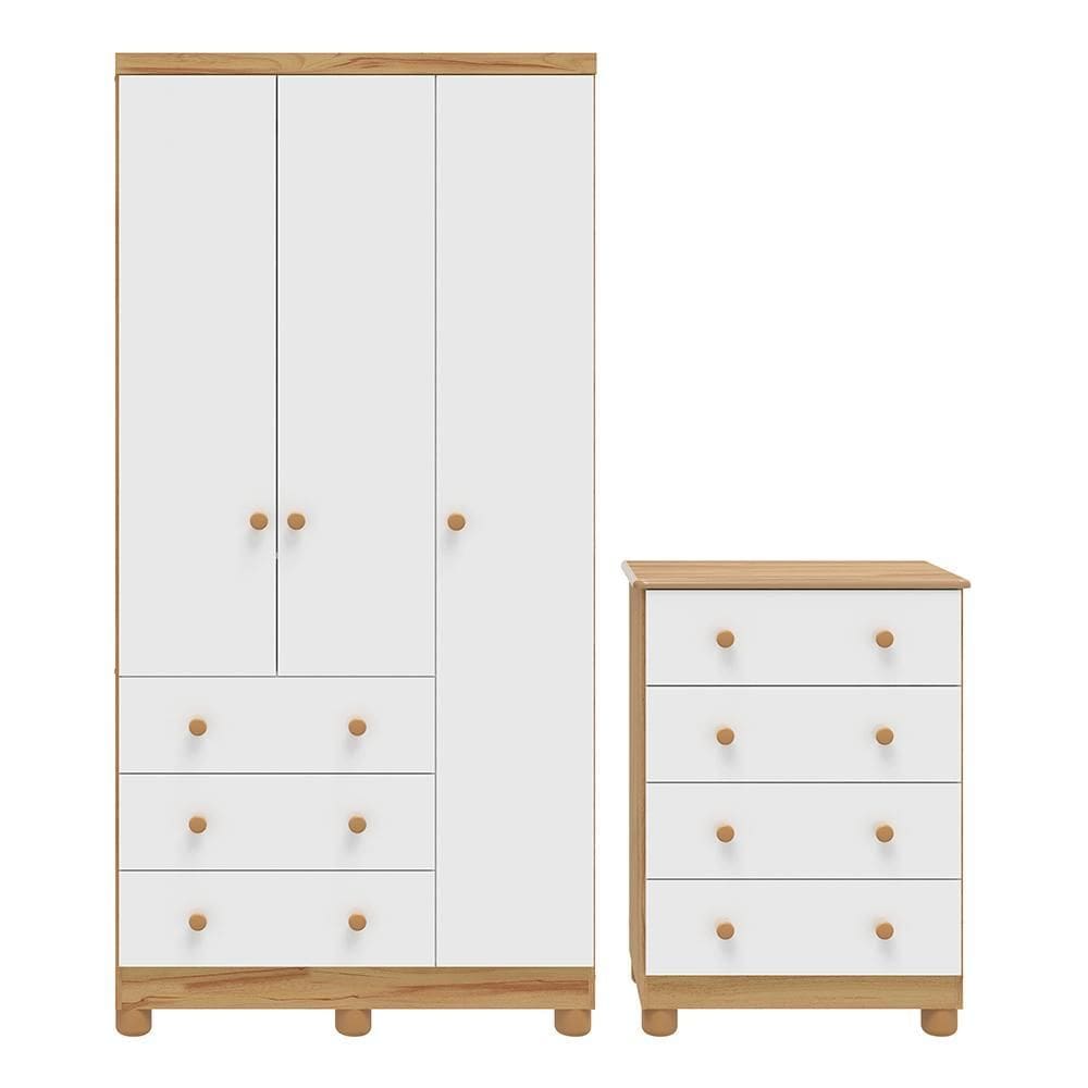 Jogo de Quarto Infantil Júnior Guarda Roupa 3 Portas e Cômoda 4 Gavetas - Móveis Peroba
