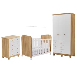 Dormitório Infantil Júnior Guarda Roupa 3 Portas, Cômoda e Berço Uli - Móveis Peroba