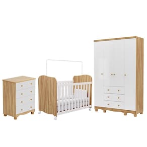 Dormitório Infantil Júnior Guarda Roupa 4 Portas, Cômoda e Berço Uli - Móveis Peroba