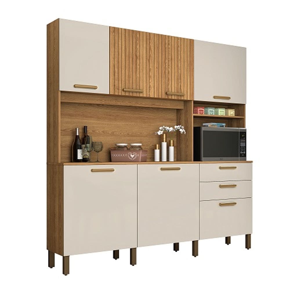 Cozinha Gold 7 Portas Ripado Freijó/Off White - Vitamov
