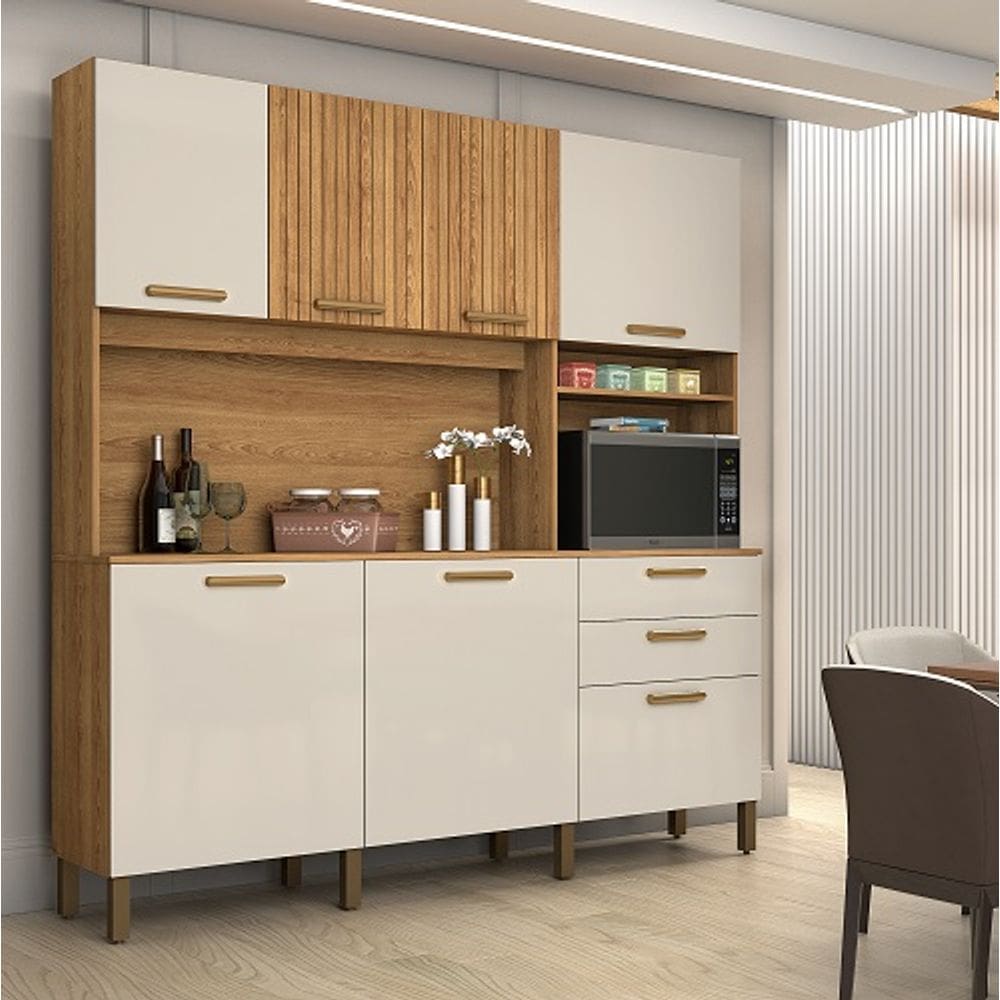 Cozinha Gold 7 Portas Ripado Freijó/Off White - Vitamov
