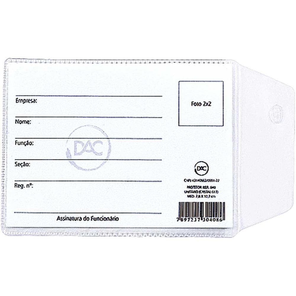 Porta Documento Para Rg Com Aba 8,0X110Cm.