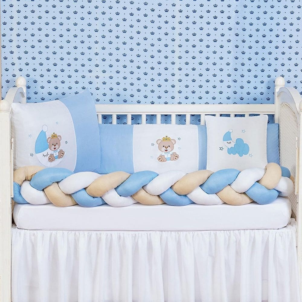 Kit Jogo Protetor Berço Urso No Céu Menino 6 Peças Azul