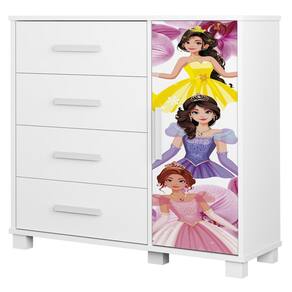 Cômoda Infantil Para Quarto 80cm 4 Gavetas Princesa Rosa Z53 - Mpozenato