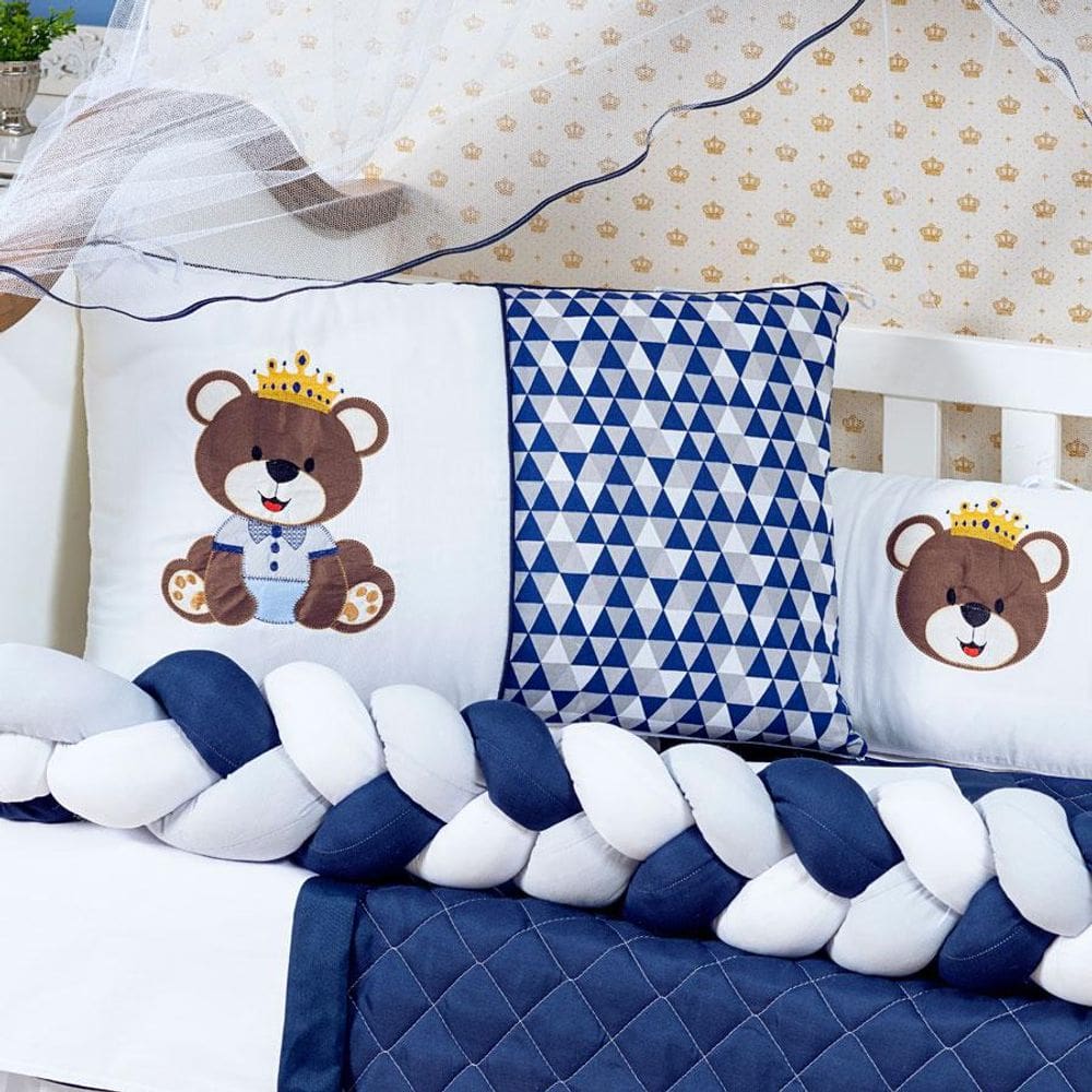 Kit Berço Trançado Urso Rei 11 Peças - 100% Algodão