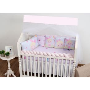Kit Berço Baby Happy Menina Rosa Enchimento E Trança 9P