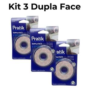 Kit 3 Fitas Adesiva Banana Dupla Face Espuma 12mm x 2m Pratik Uso Geral