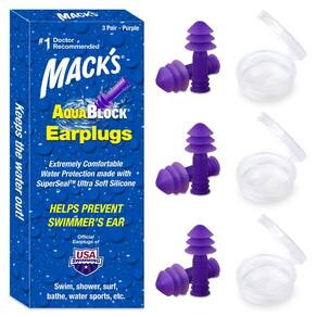 Tampões de ouvido de natação Mack`s AquaBlock Comfort à prova d`água roxos