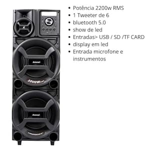Torre Som 2200W Amvox ACA2201 Pesadão Duplo Woofer 12 Led TWS Bivo