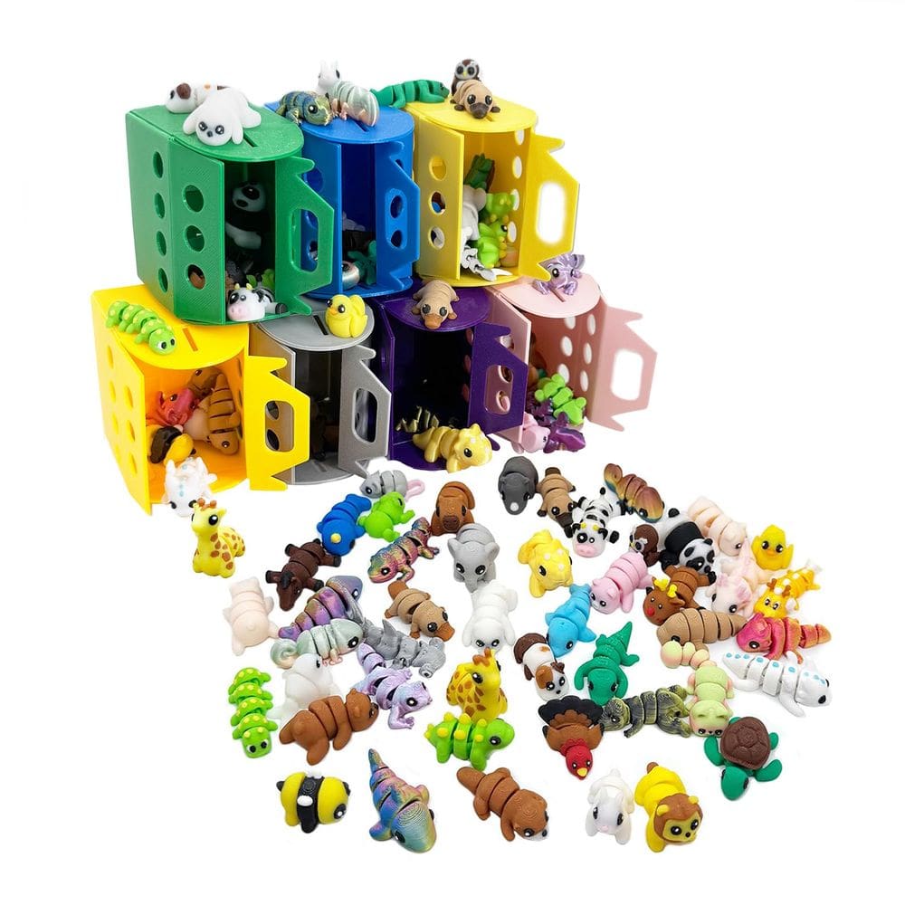 Mini conjunto de bonecos de animais, 20 peças de brinquedo flexível impresso em 3D
