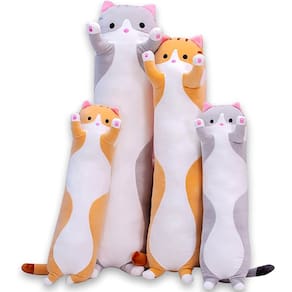 Almofada de pelúcia comprida Oeonuas Cute Cat para crianças 110 cm laranja