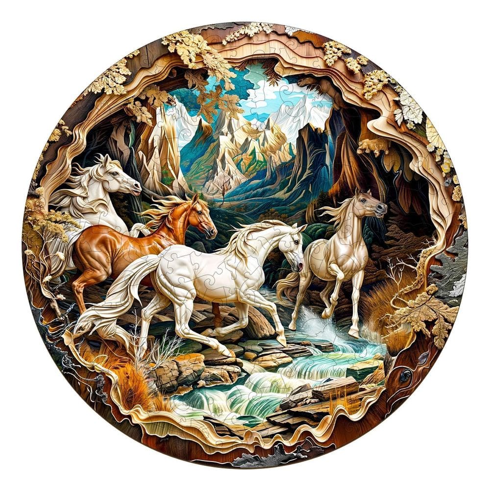 Quebra-cabeça de madeira Pijesaksa Running Horses 3D Visual 300 peças