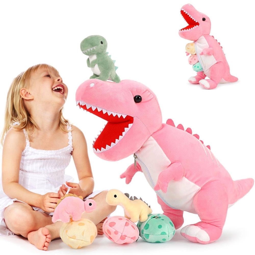 Bicho de pelúcia: dinossauro MoriSmos com bebês, 60 cm, rosa, T-rex