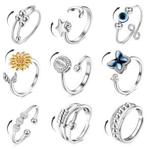 Anéis de ansiedade Fidget FIBO STEEL para mulheres e homens, 9 unidades