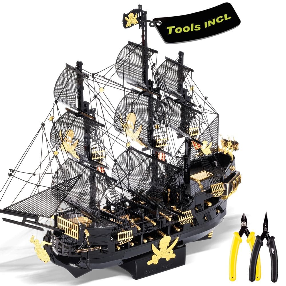 Quebra-cabeça de metal 3D Black Pearl Pirate Ship Model Piececool