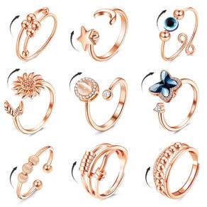 Anéis de ansiedade Fidget FIBO STEEL para mulheres e homens, 9 unidades