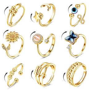 Anéis de ansiedade Fidget FIBO STEEL para mulheres e homens, 9 unidades