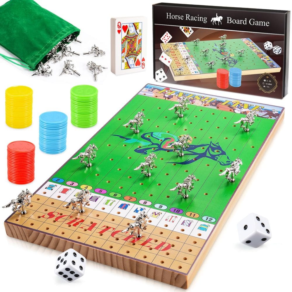 Jogo de tabuleiro Delighkidz Horse Racing com 11 cavalos de metal 12+