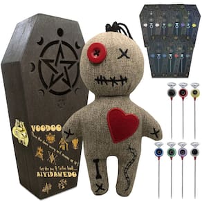 Kit de bonecas Voodoo Ayidawedo LOA com cartas de feitiço e alfinetes no caixão