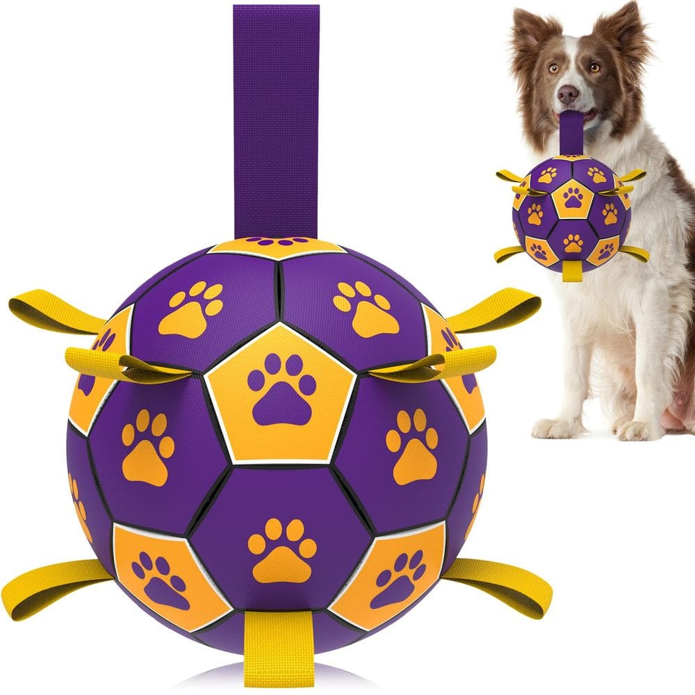Bola de futebol para cães QDAN com alças para cães de médio porte