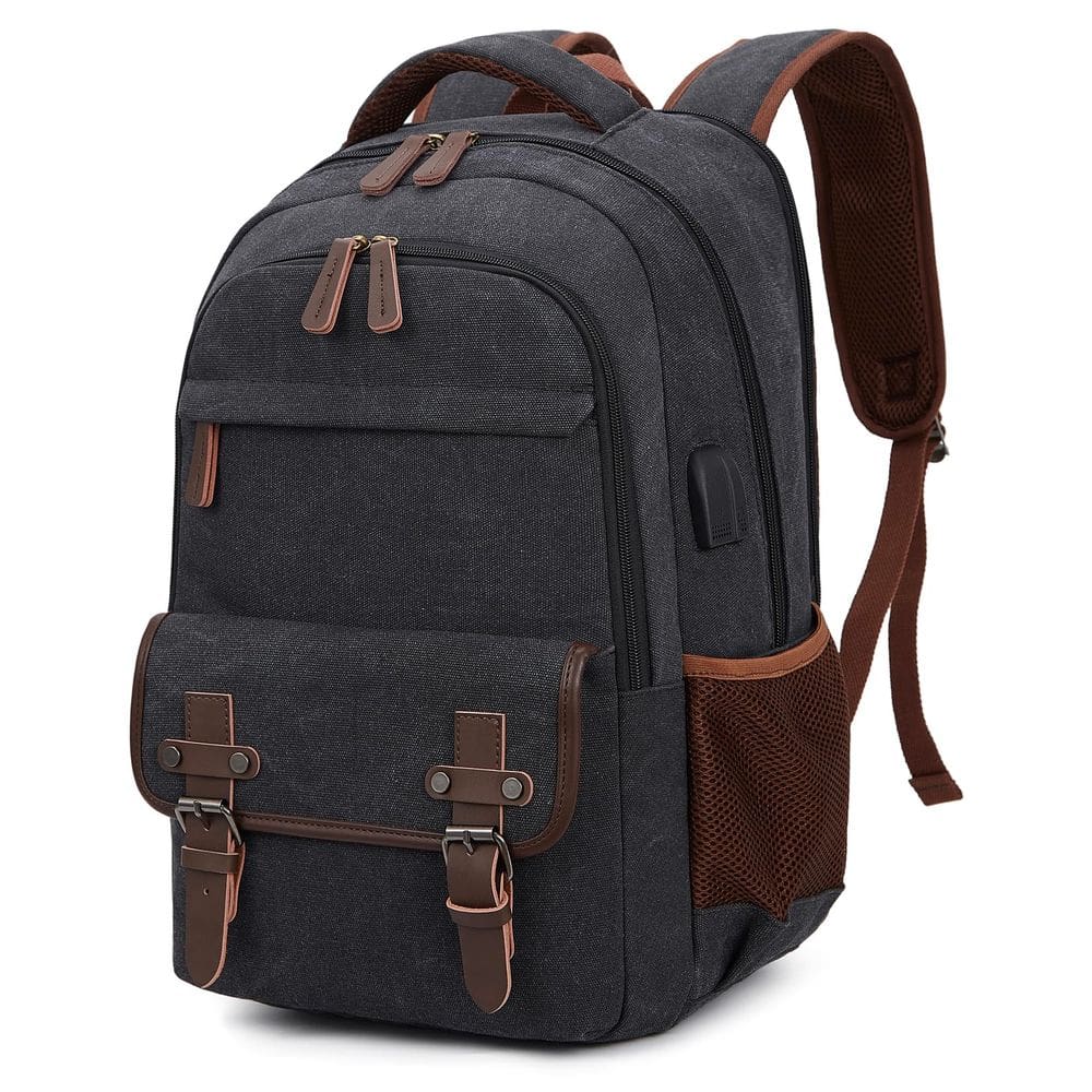 Mochila para laptop YANHUAKEKE Canvas Travel 15,6" com porta USB preta