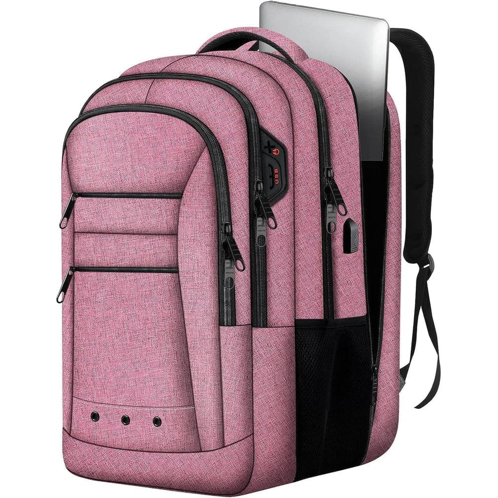 Mochila LCKPENG para laptop de 17,3 polegadas, rosa, unissex, muitos bolsos