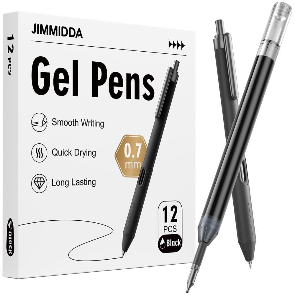 Canetas de gel JIMMIDDA de 0,7 mm, tinta preta de secagem rápida, pacote com 12