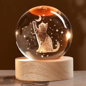 Bola decorativa ZRENJHUS Cat 3D Cat Lâmpada de cristal 60mm para mulheres