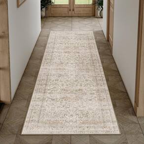 Tapete Runner WondRG lavável bege vintage 2x6 para corredor de cozinha