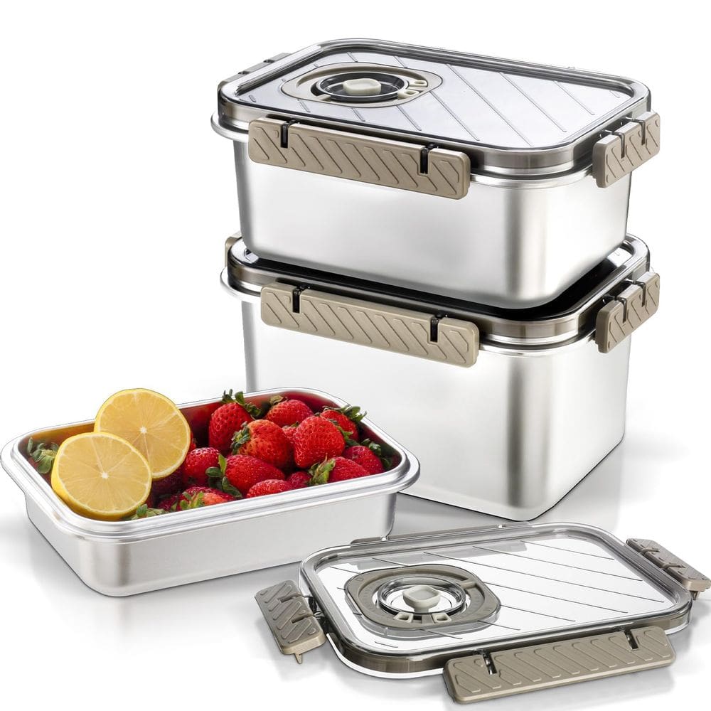 Recipientes de armazenamento de alimentos, conjunto de aço inoxidável GANTIEXIA, 3 unidades